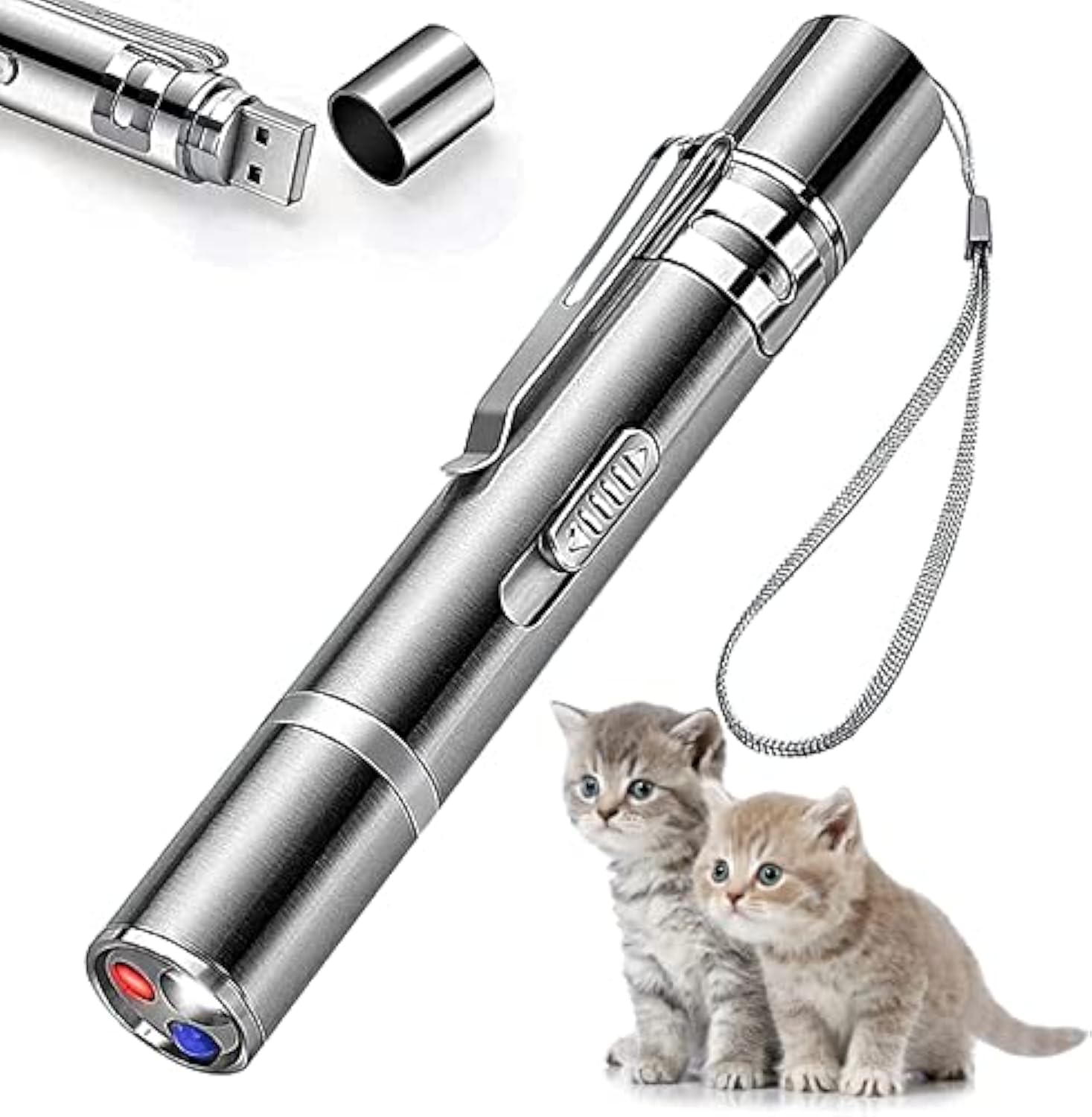 KFX-5534525 Interactive Cat Toy Pointer with 7 Modes, USB Rechargeable Light Wand for Indoor Play