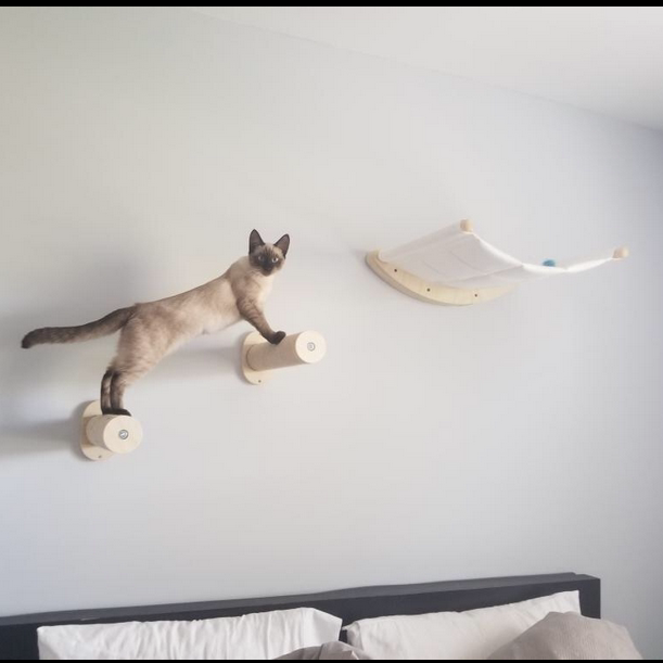 KFX-5534653 Solid Wood Cat Wall-Mounted Scratching Post and Climbing Hammock Bed