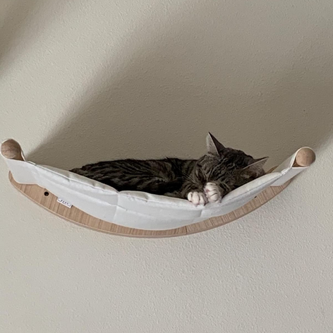 KFX-5534653 Solid Wood Cat Wall-Mounted Scratching Post and Climbing Hammock Bed