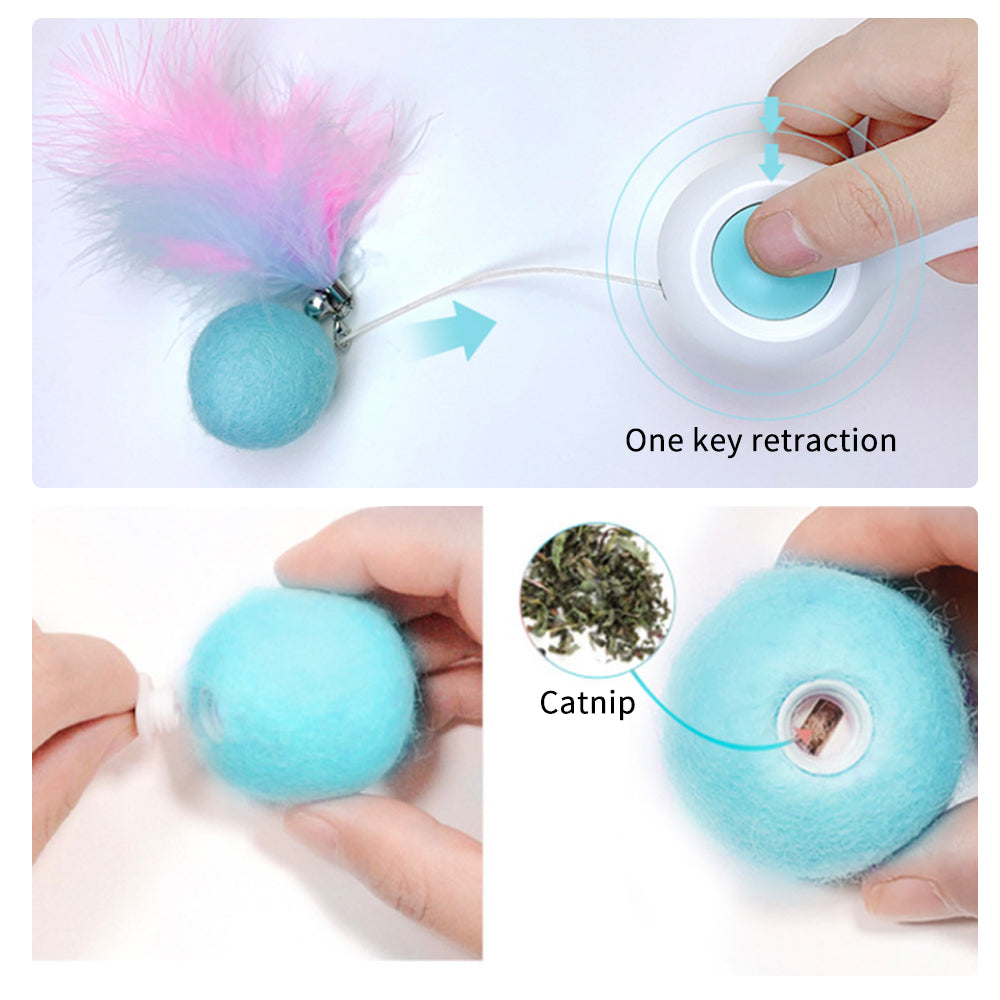 KFX-5537853 Automatic Telescopic Cat Teaser Stick with 1.5m Line and Wool Ball - Pink