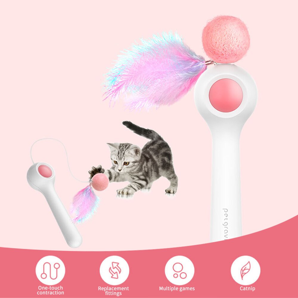 KFX-5537853 Automatic Telescopic Cat Teaser Stick with 1.5m Line and Wool Ball - Pink