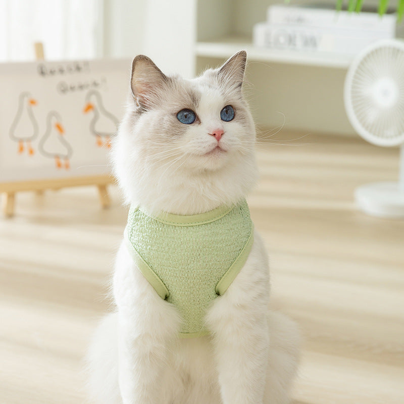 KFX-5538621 Hollowed-out Breathable Knitted Cat Clothes with Bear Patch in Multiple Colors