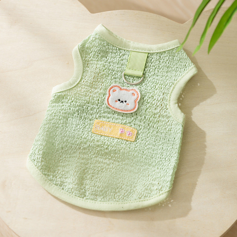 KFX-5538621 Hollowed-out Breathable Knitted Cat Clothes with Bear Patch in Multiple Colors
