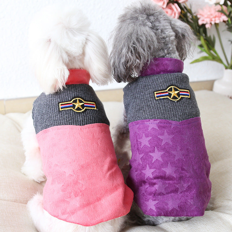 KFX-5539389 Corduroy Patchwork Star Casual Vest for Dogs in Pink and Purple