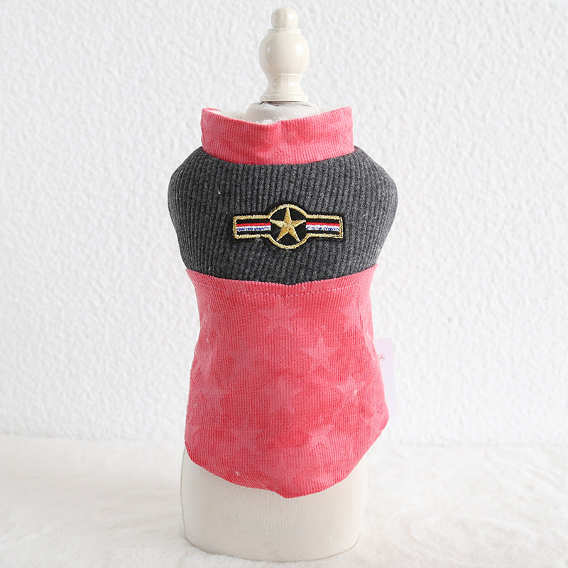 KFX-5539389 Corduroy Patchwork Star Casual Vest for Dogs in Pink and Purple