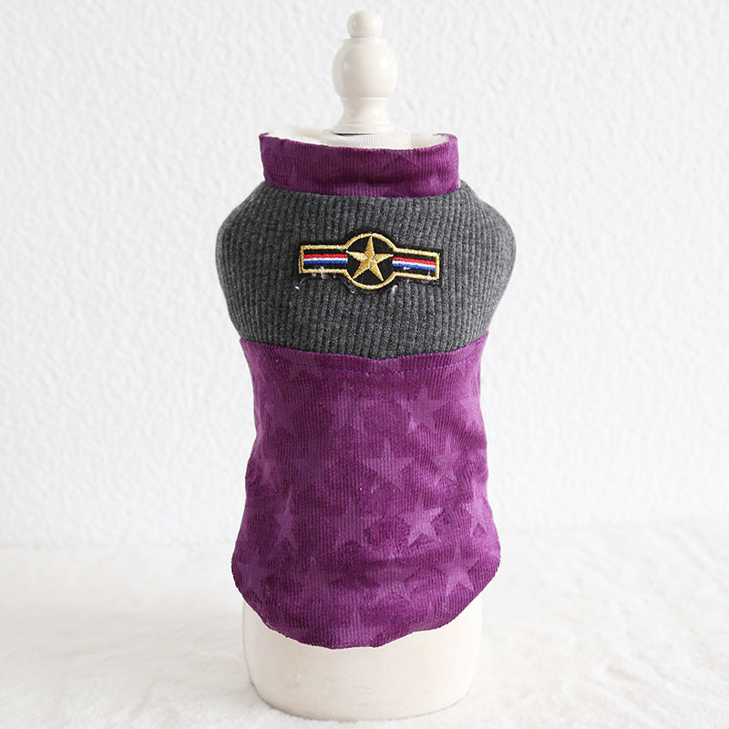 KFX-5539389 Corduroy Patchwork Star Casual Vest for Dogs in Pink and Purple