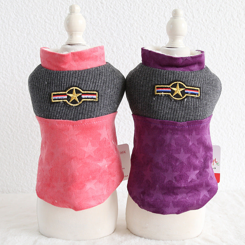 KFX-5539389 Corduroy Patchwork Star Casual Vest for Dogs in Pink and Purple