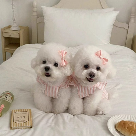 KFX-5540413 Cute Striped Dress for Dogs with Flying Sleeves in Pink and Purple