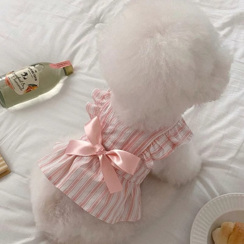KFX-5540413 Cute Striped Dress for Dogs with Flying Sleeves in Pink and Purple