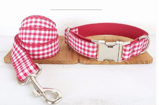 KFX-5542589 Red Plaid Polyester Pet Collar - Stylish and Durable Choice for Pet Control and Comfort