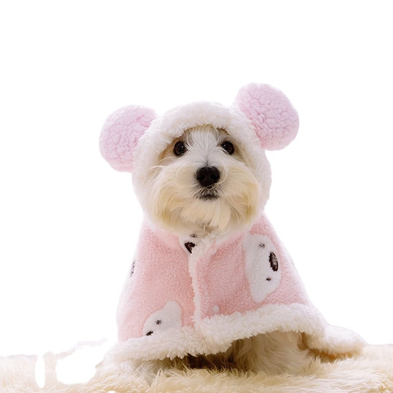 KFX-5543357 Warm Coral Fleece Dog Cloak in Brown and Pink for Small to Medium Pets