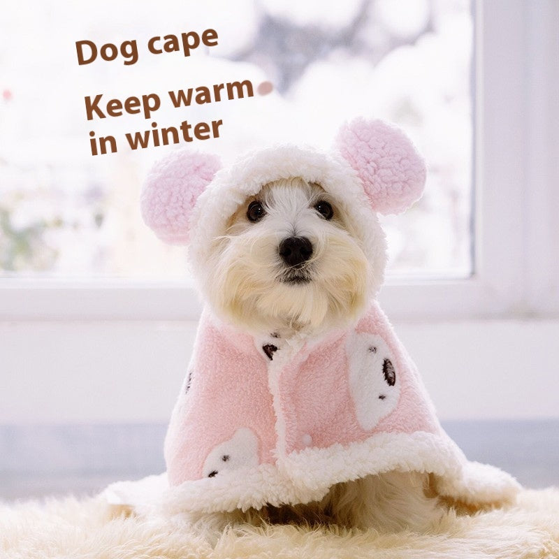 KFX-5543357 Warm Coral Fleece Dog Cloak in Brown and Pink for Small to Medium Pets