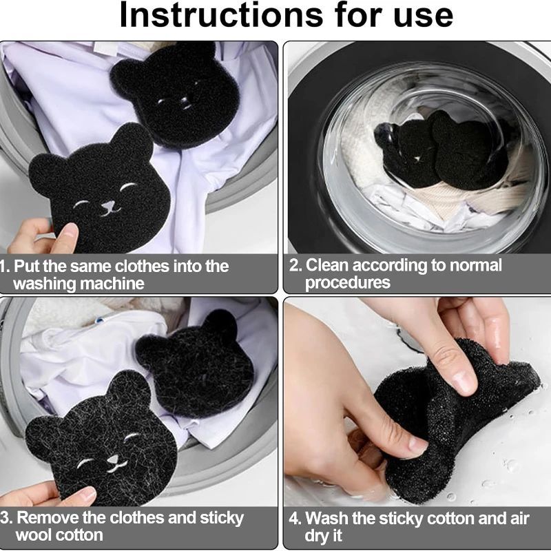 KFX-5544381 Reusable Bear Shape Cleaning Sponge Balls for Laundry & Pet Hair Remover - 2 Pack