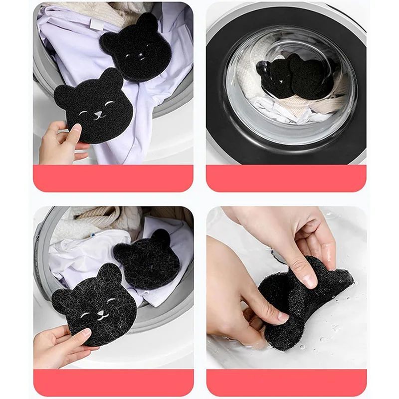 KFX-5544381 Reusable Bear Shape Cleaning Sponge Balls for Laundry & Pet Hair Remover - 2 Pack