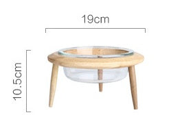 KFX-5544765 Glass UFO Pet Bowl with Oak Frame - Two Sizes: 480ML & 800ML