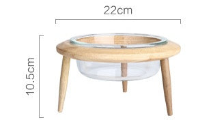 KFX-5544765 Glass UFO Pet Bowl with Oak Frame - Two Sizes: 480ML & 800ML