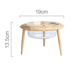 KFX-5544765 Glass UFO Pet Bowl with Oak Frame - Two Sizes: 480ML & 800ML