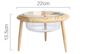 KFX-5544765 Glass UFO Pet Bowl with Oak Frame - Two Sizes: 480ML & 800ML