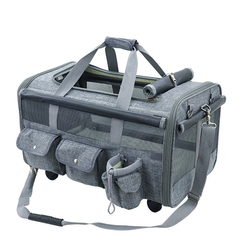 KFX-5545021 Foldable Universal Travel Cat Carrier with Padded Base and Multi-functional Pockets