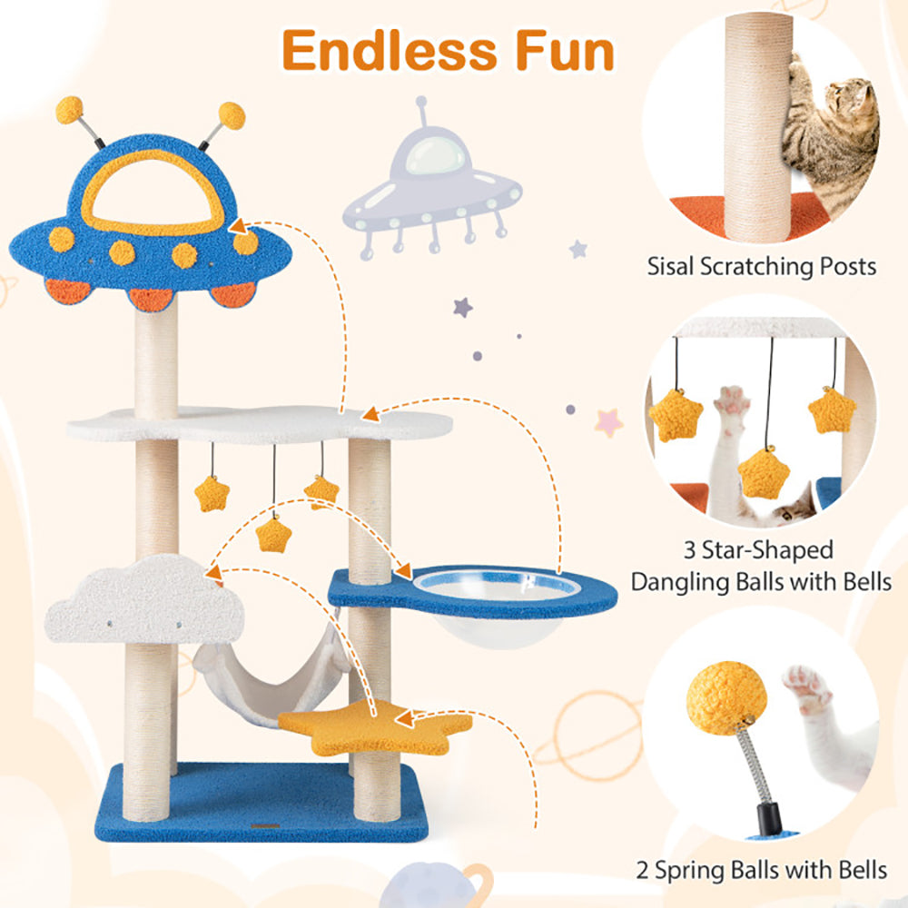 KFX-5548733 Space-Themed 49-Inch Cat Tree with UFO Perch, Sisal Scratching Posts, and Multiple Resting Areas