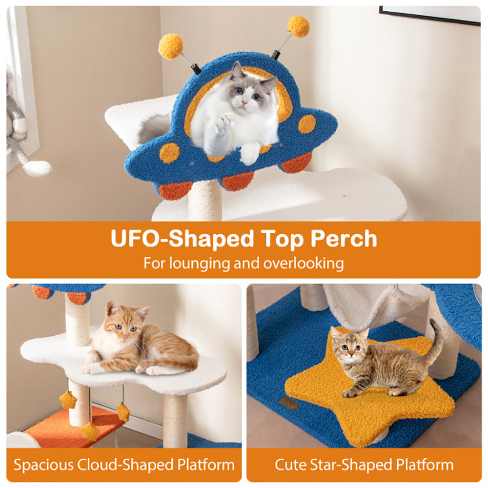 KFX-5548733 Space-Themed 49-Inch Cat Tree with UFO Perch, Sisal Scratching Posts, and Multiple Resting Areas