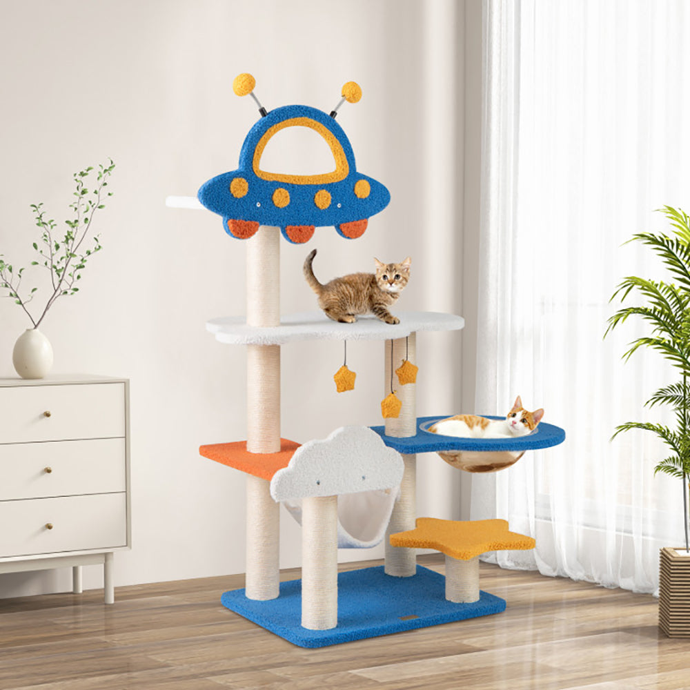 KFX-5548733 Space-Themed 49-Inch Cat Tree with UFO Perch, Sisal Scratching Posts, and Multiple Resting Areas