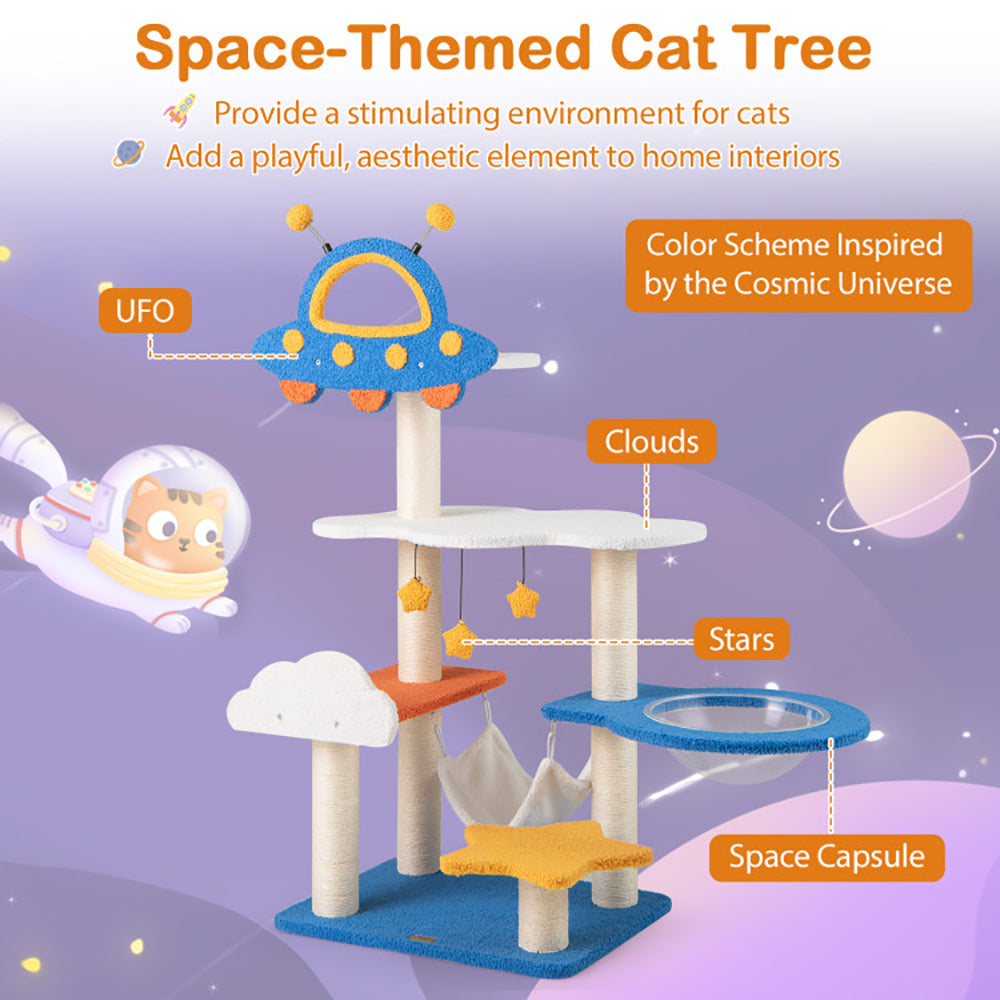 KFX-5548733 Space-Themed 49-Inch Cat Tree with UFO Perch, Sisal Scratching Posts, and Multiple Resting Areas