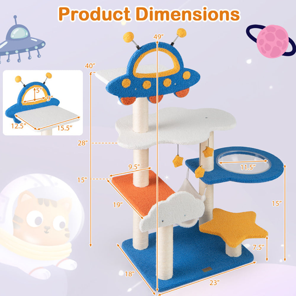KFX-5548733 Space-Themed 49-Inch Cat Tree with UFO Perch, Sisal Scratching Posts, and Multiple Resting Areas