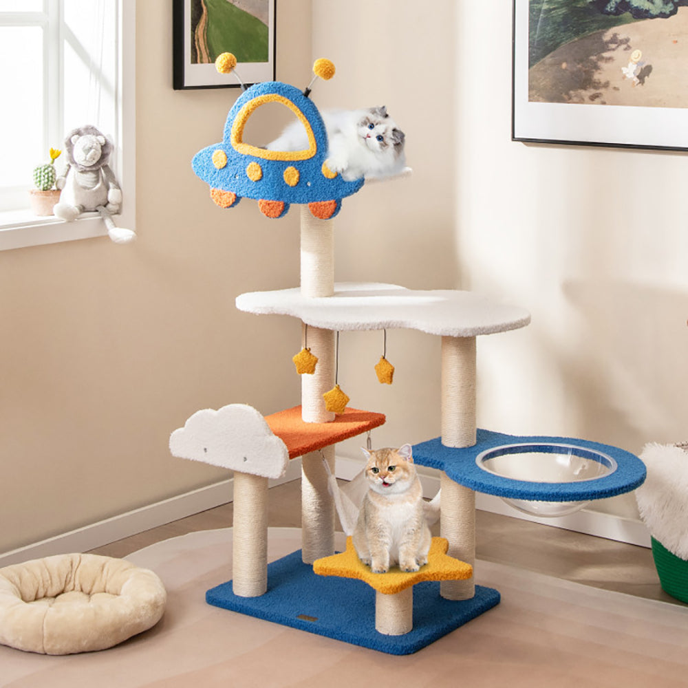 KFX-5548733 Space-Themed 49-Inch Cat Tree with UFO Perch, Sisal Scratching Posts, and Multiple Resting Areas