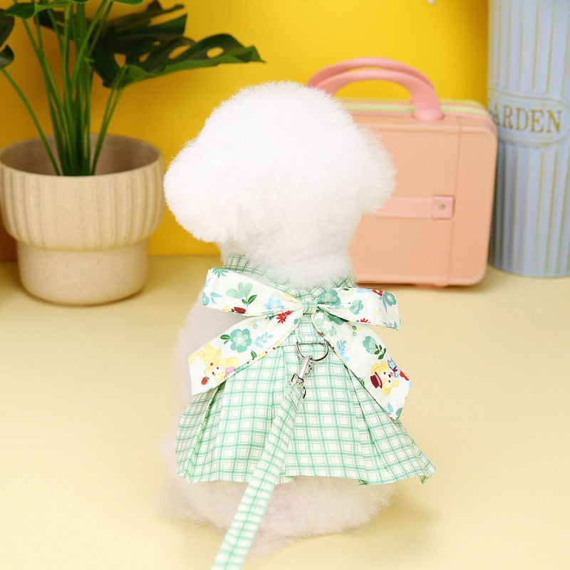 KFX-5549117 Pink and Light Green Plaid Patchwork Corset Dress for Pets