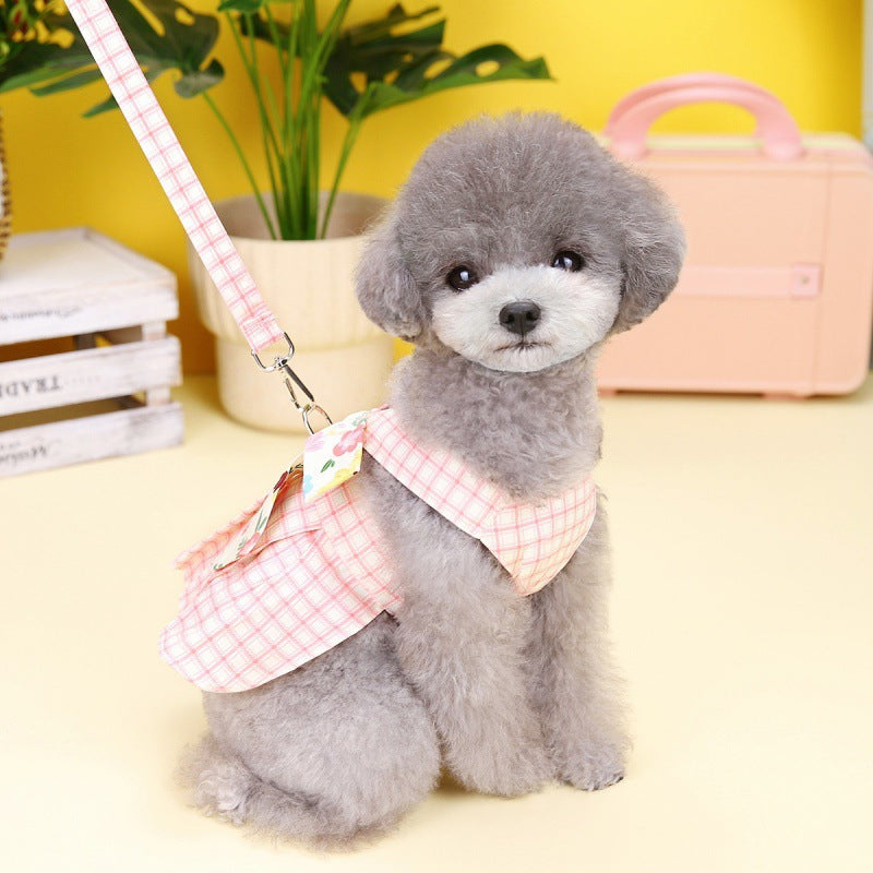 KFX-5549117 Pink and Light Green Plaid Patchwork Corset Dress for Pets