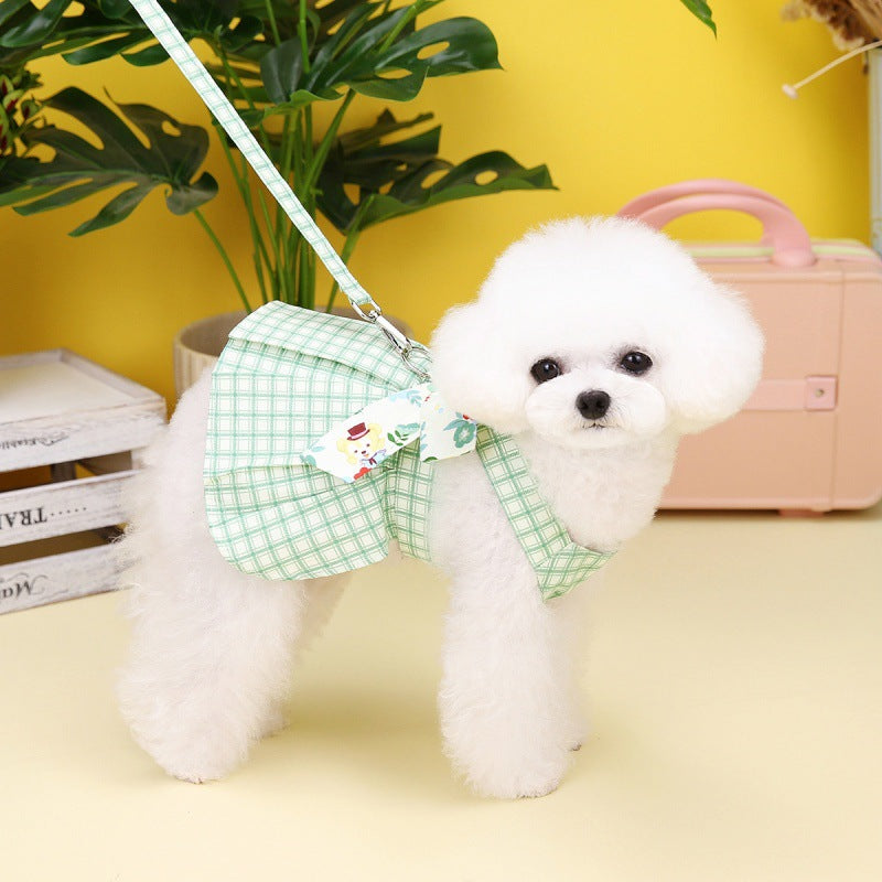 KFX-5549117 Pink and Light Green Plaid Patchwork Corset Dress for Pets