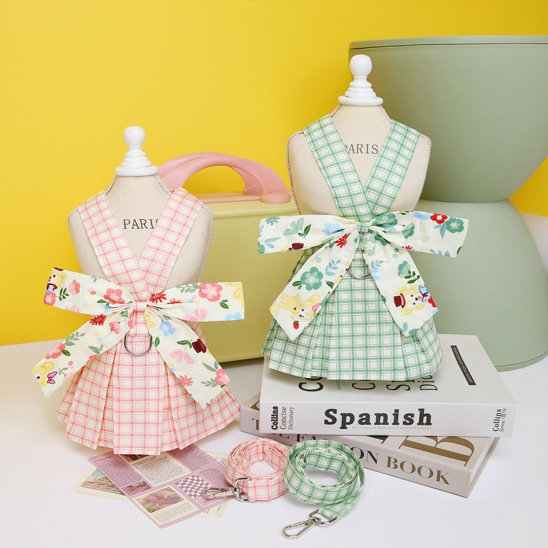 KFX-5549117 Pink and Light Green Plaid Patchwork Corset Dress for Pets