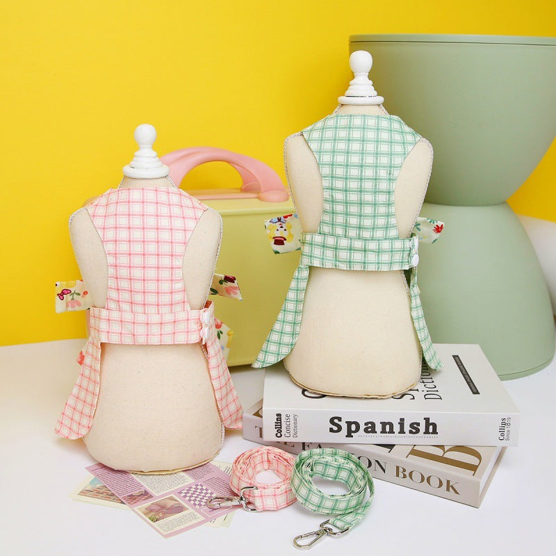 KFX-5549117 Pink and Light Green Plaid Patchwork Corset Dress for Pets