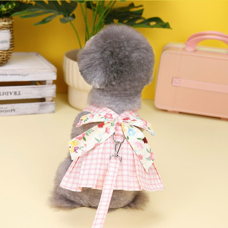 KFX-5549117 Pink and Light Green Plaid Patchwork Corset Dress for Pets