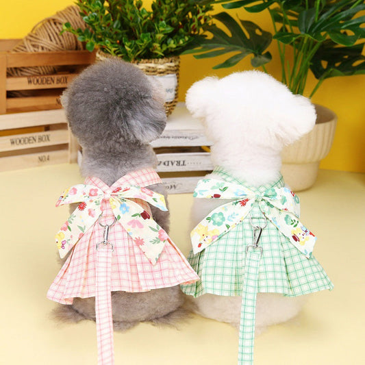 KFX-5549117 Pink and Light Green Plaid Patchwork Corset Dress for Pets