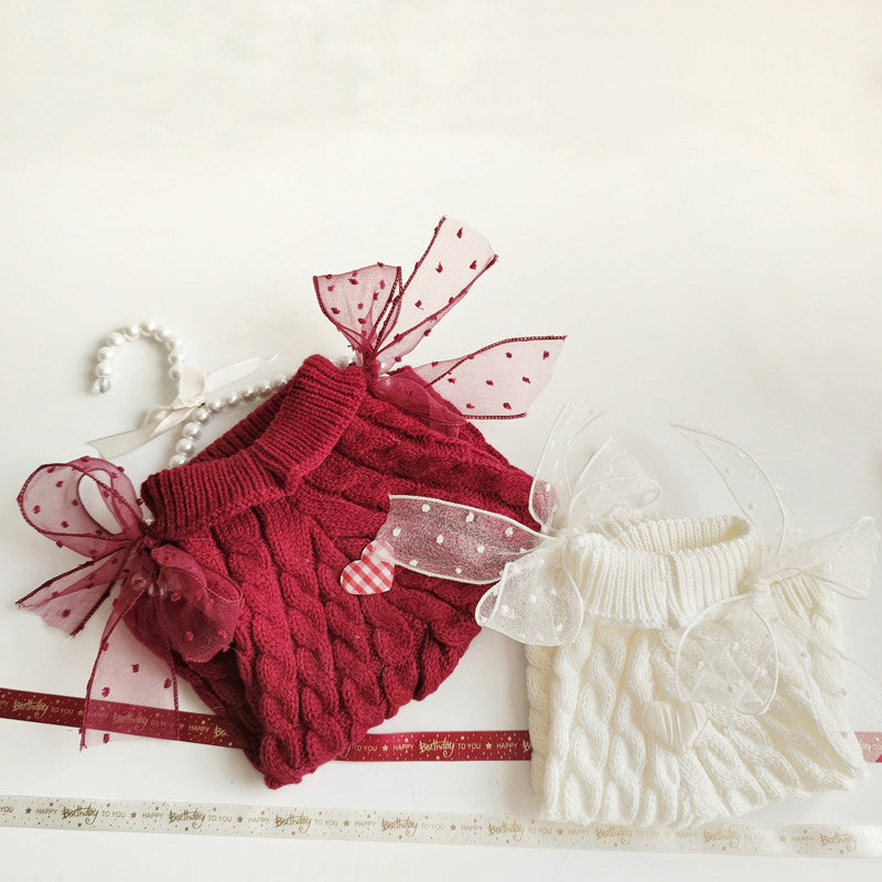 KFX-5552317 Warm Autumn and Winter Sweater for Cats in Wine Red and Beige