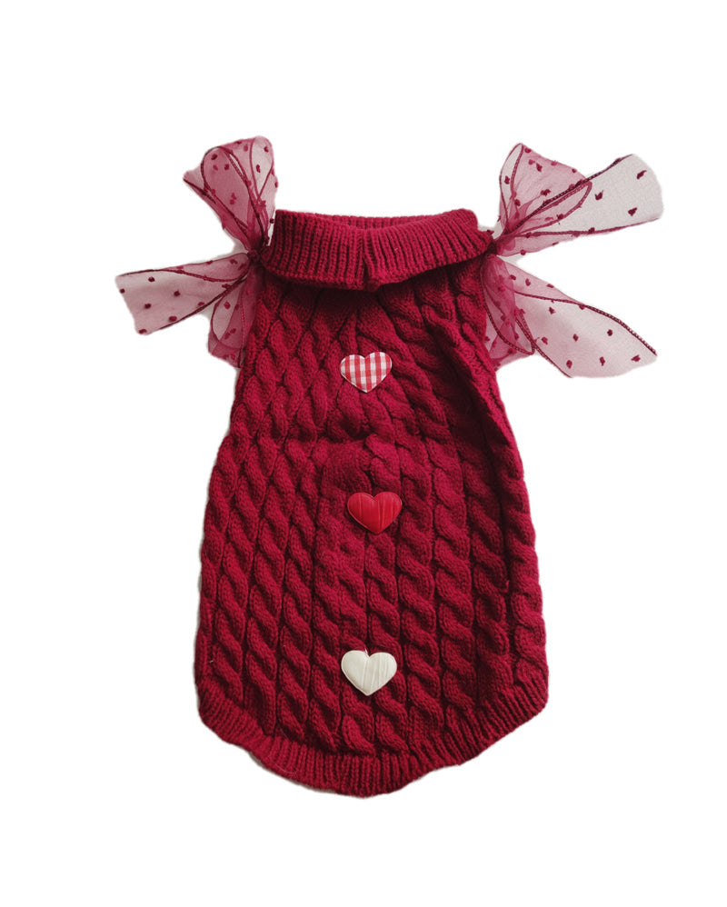 KFX-5552317 Warm Autumn and Winter Sweater for Cats in Wine Red and Beige
