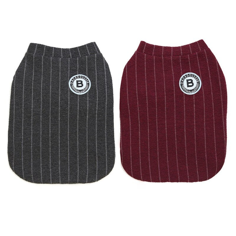 KFX-5552701 Warm Cotton Bulldog Baseball Sweatshirt for Small Dogs - Burgundy & Dark Grey