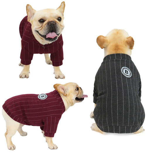 KFX-5552701 Warm Cotton Bulldog Baseball Sweatshirt for Small Dogs - Burgundy & Dark Grey
