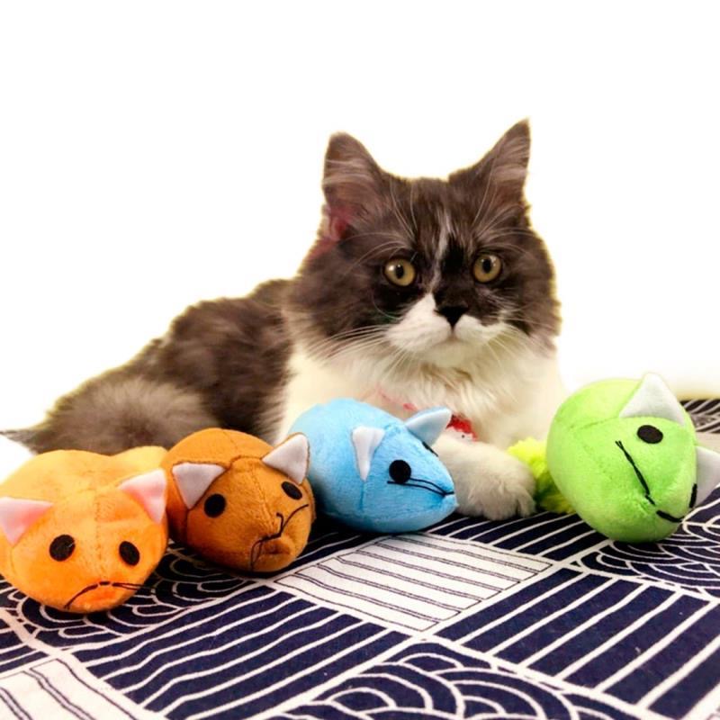 KFX-5553981 Interactive Plush Cat Mouse Toy with Mint Refill - Multiple Colors Available