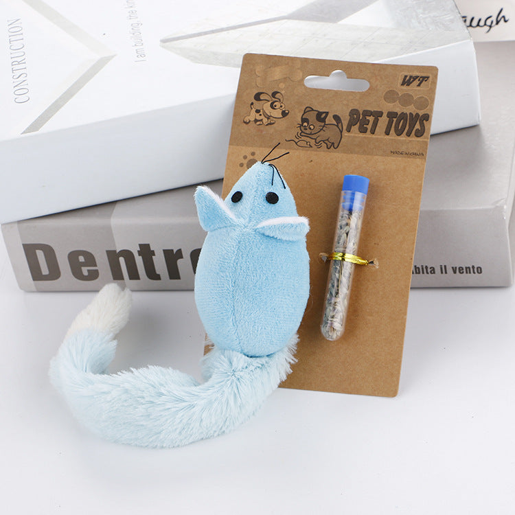 KFX-5553981 Interactive Plush Cat Mouse Toy with Mint Refill - Multiple Colors Available