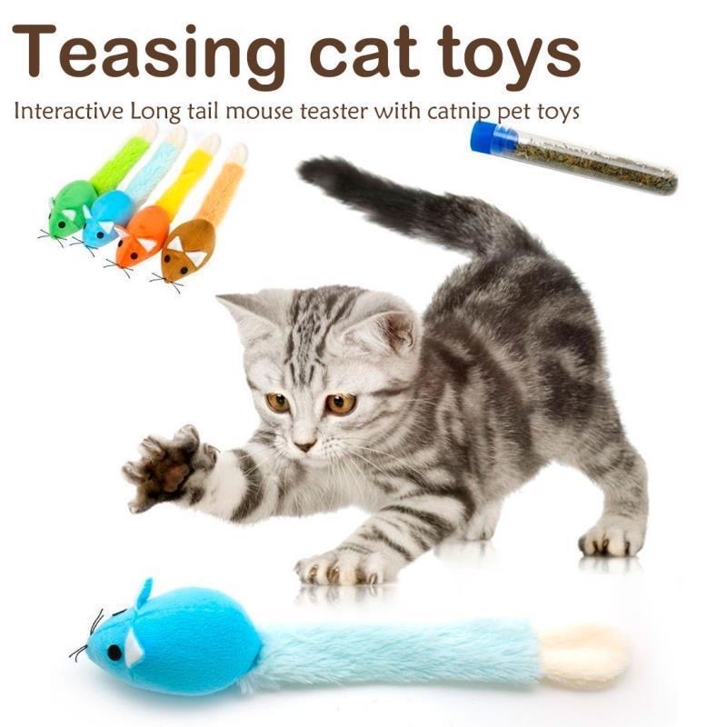 KFX-5553981 Interactive Plush Cat Mouse Toy with Mint Refill - Multiple Colors Available