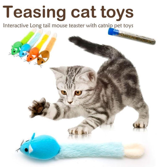 KFX-5553981 Interactive Plush Cat Mouse Toy with Mint Refill - Multiple Colors Available