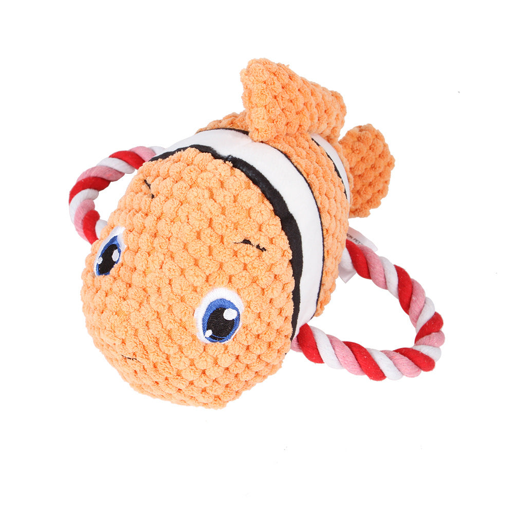 KFX-5555133 Plush Molar Teeth Cleaning Toy for Dogs - Shark, Clown Fish, Tortoise Designs