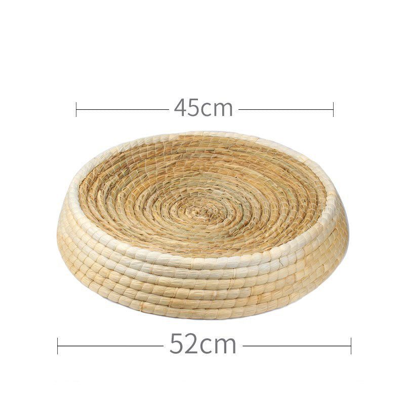 KFX-5561917 Cozy Straw and Corn Husk Cat Bed with 35cm Diameter for Relaxation