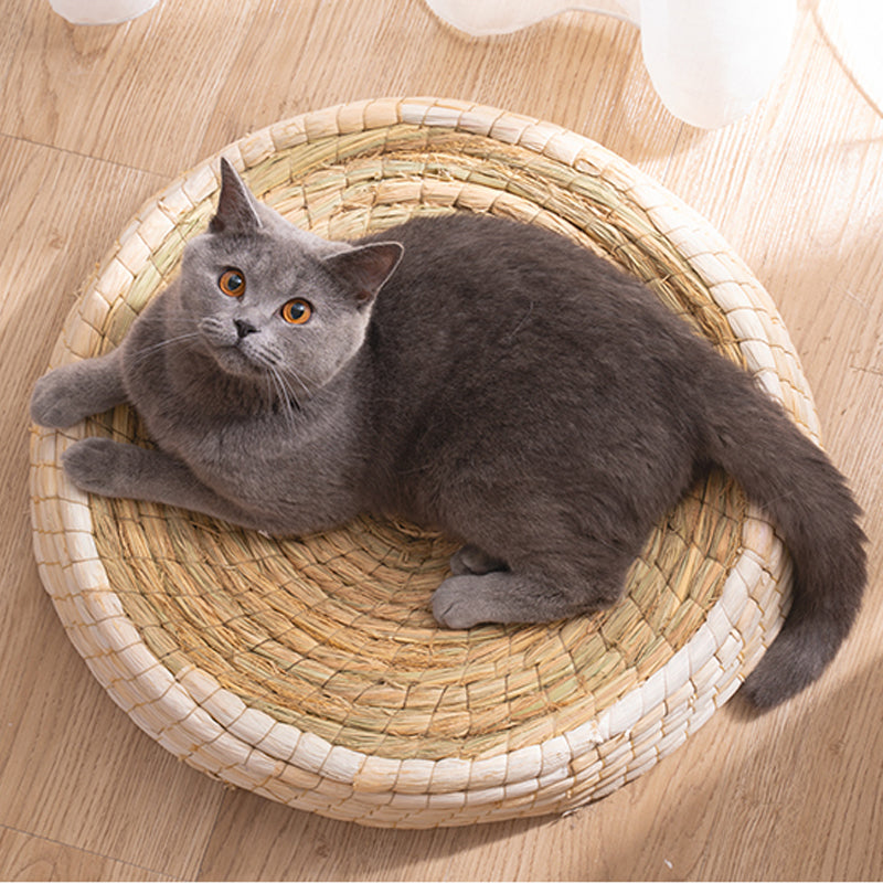 KFX-5561917 Cozy Straw and Corn Husk Cat Bed with 35cm Diameter for Relaxation