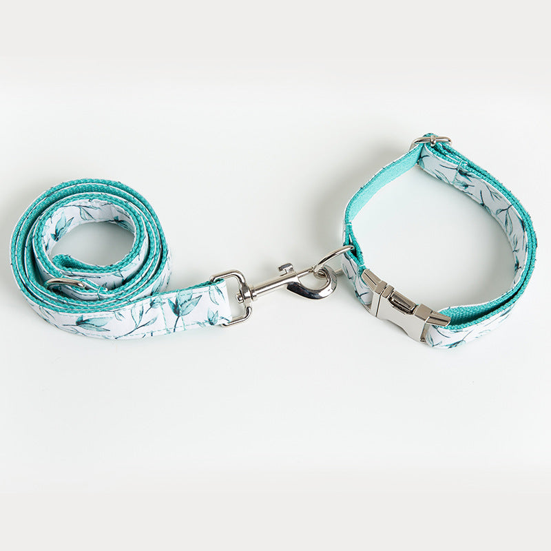 KFX-5562045 Small Leaf Polyester Dog Collar with Traction Rope - Available in Multiple Sizes