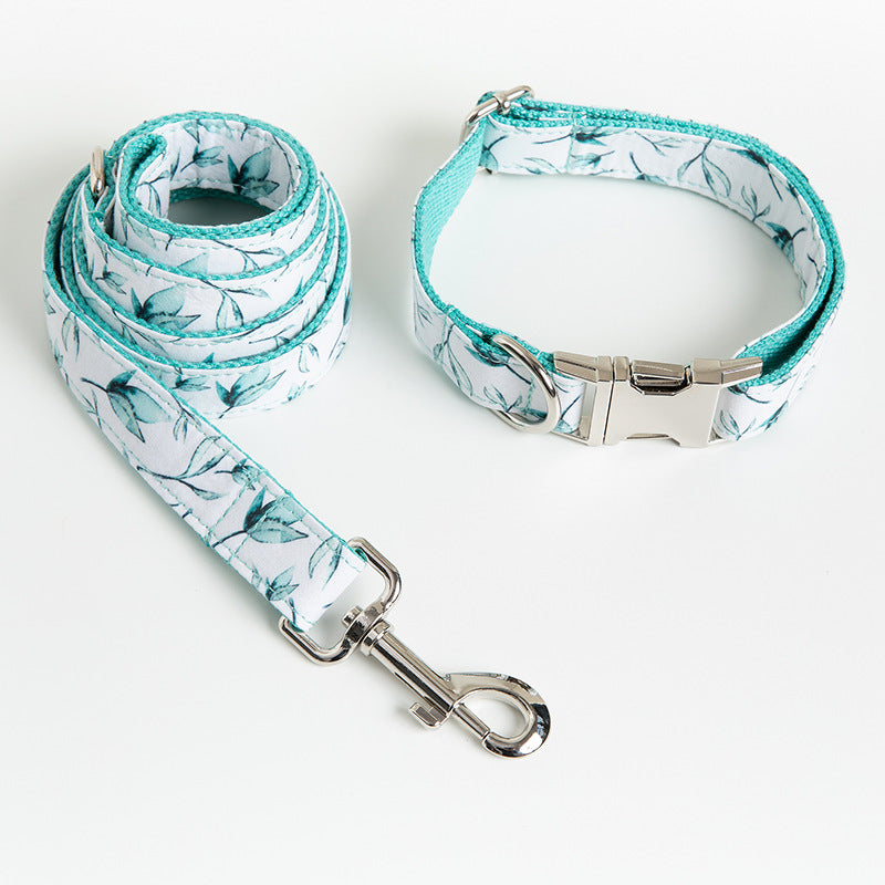 KFX-5562045 Small Leaf Polyester Dog Collar with Traction Rope - Available in Multiple Sizes