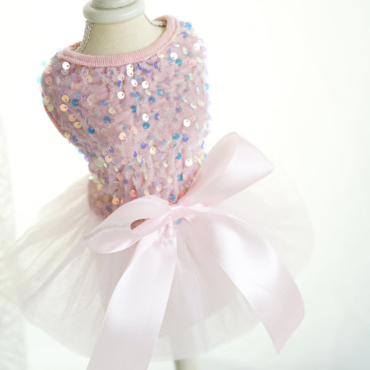 KFX-5562429 Princess Pet Wedding Dress for Dogs & Cats in Pink Sequin Gauze - Sizes XS to XL